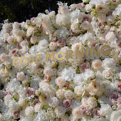 Eluned：5D Fabric Artificial rolling up curtain flower wall Rose Morning