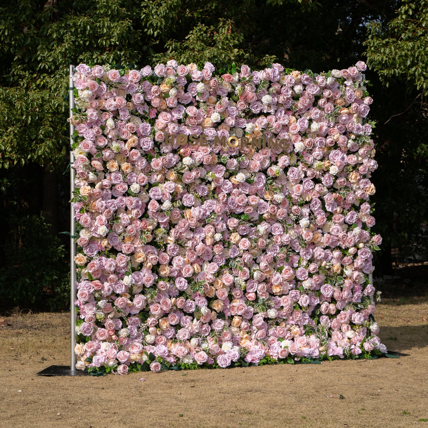 Emerson: 5D Pink and Champagne Silk Rose Flower Wall Roll-Up Fabric Backdrop for Elegant Weddings &amp; Events Decoration