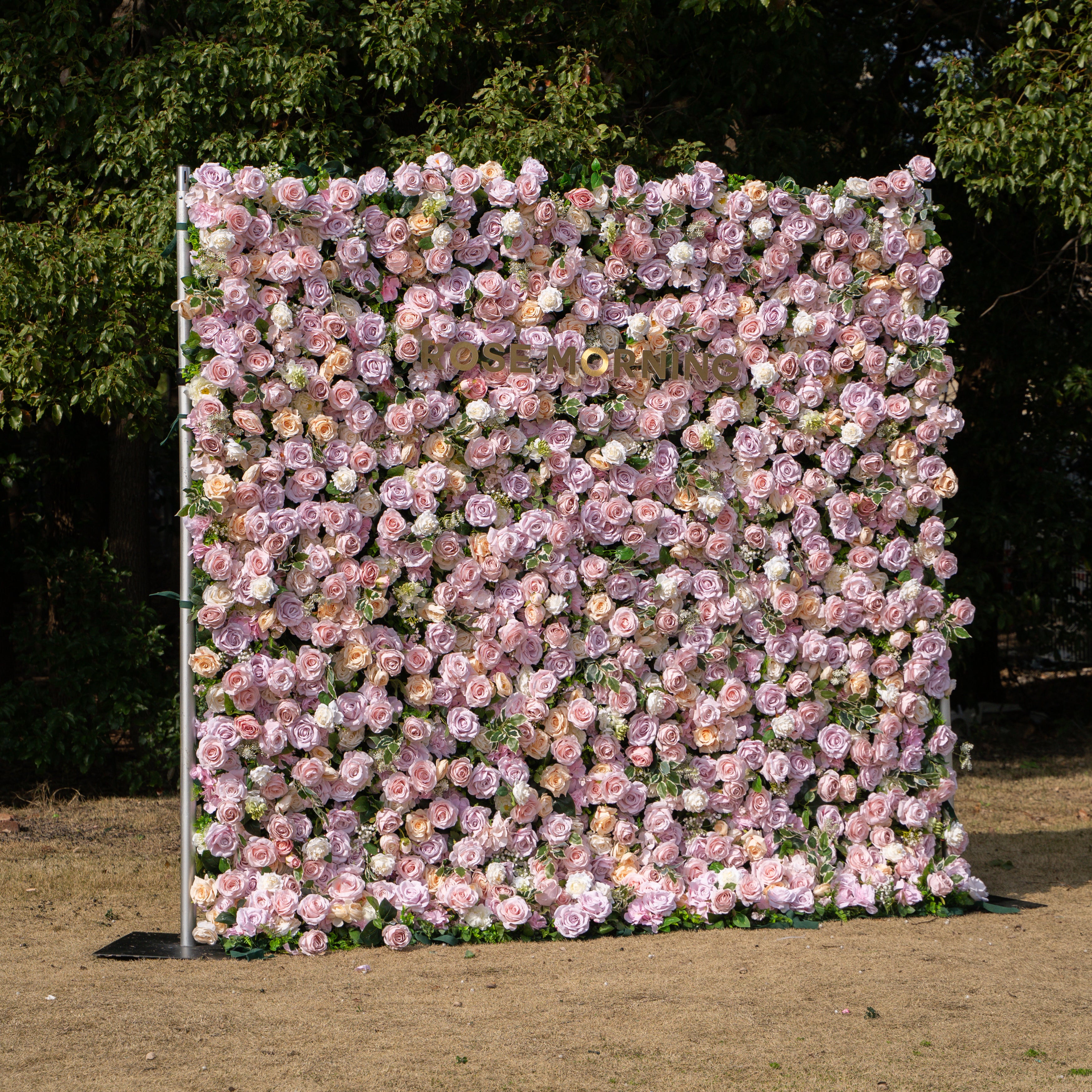 Emerson: 5D Pink and Champagne Silk Rose Flower Wall Roll-Up Fabric Backdrop for Elegant Weddings &amp; Events Decoration