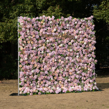 Emerson: 5D Pink and Champagne Silk Rose Flower Wall Roll-Up Fabric Backdrop for Elegant Weddings &amp; Events Decoration