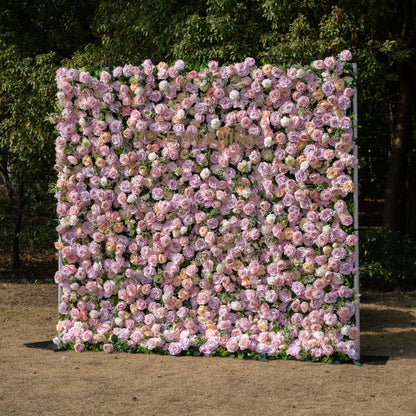 Emerson: 5D Pink and Champagne Silk Rose Flower Wall Roll-Up Fabric Backdrop for Elegant Weddings &amp; Events Decoration