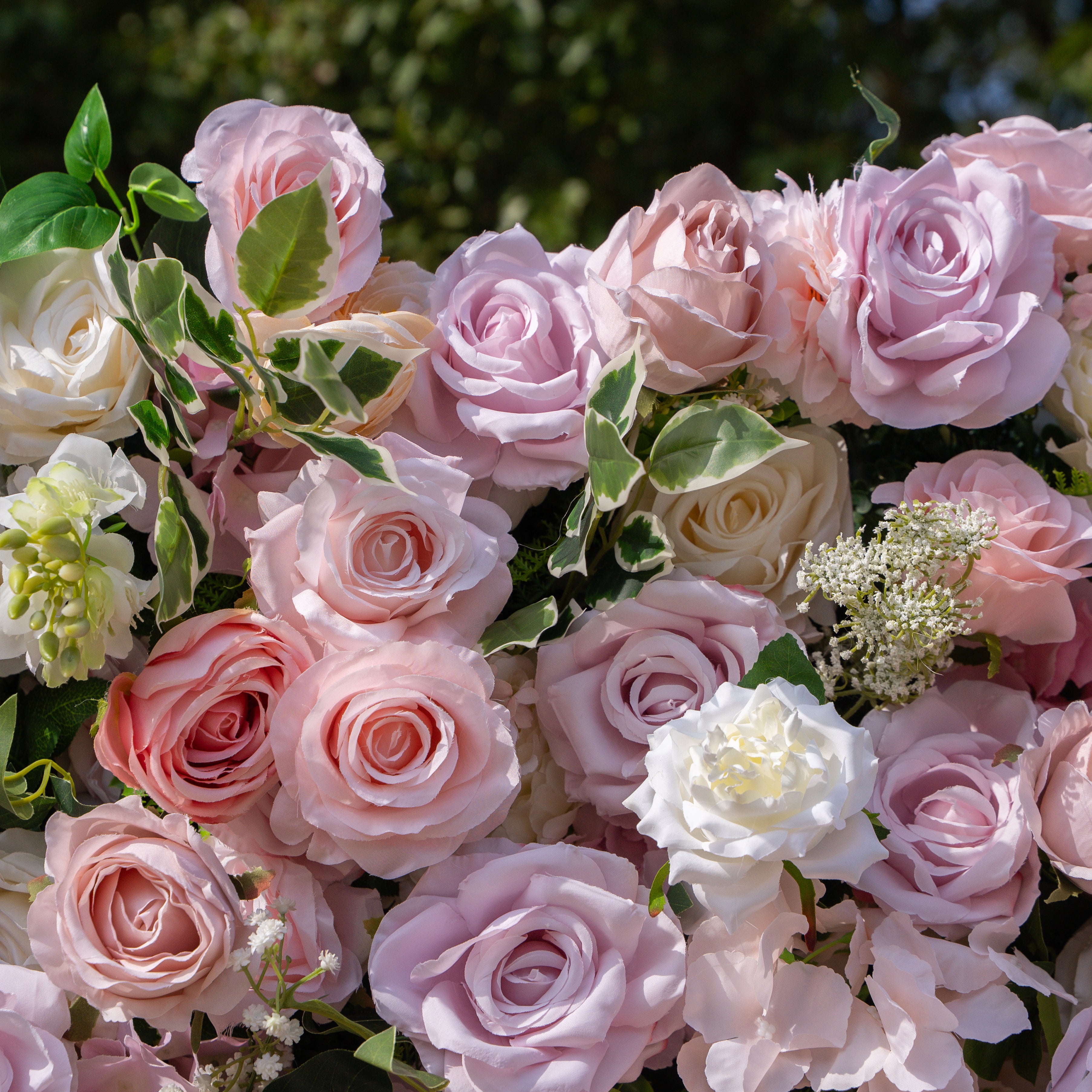 Emerson: 5D Pink and Champagne Silk Rose Flower Wall Roll-Up Fabric Backdrop for Elegant Weddings &amp; Events Decoration