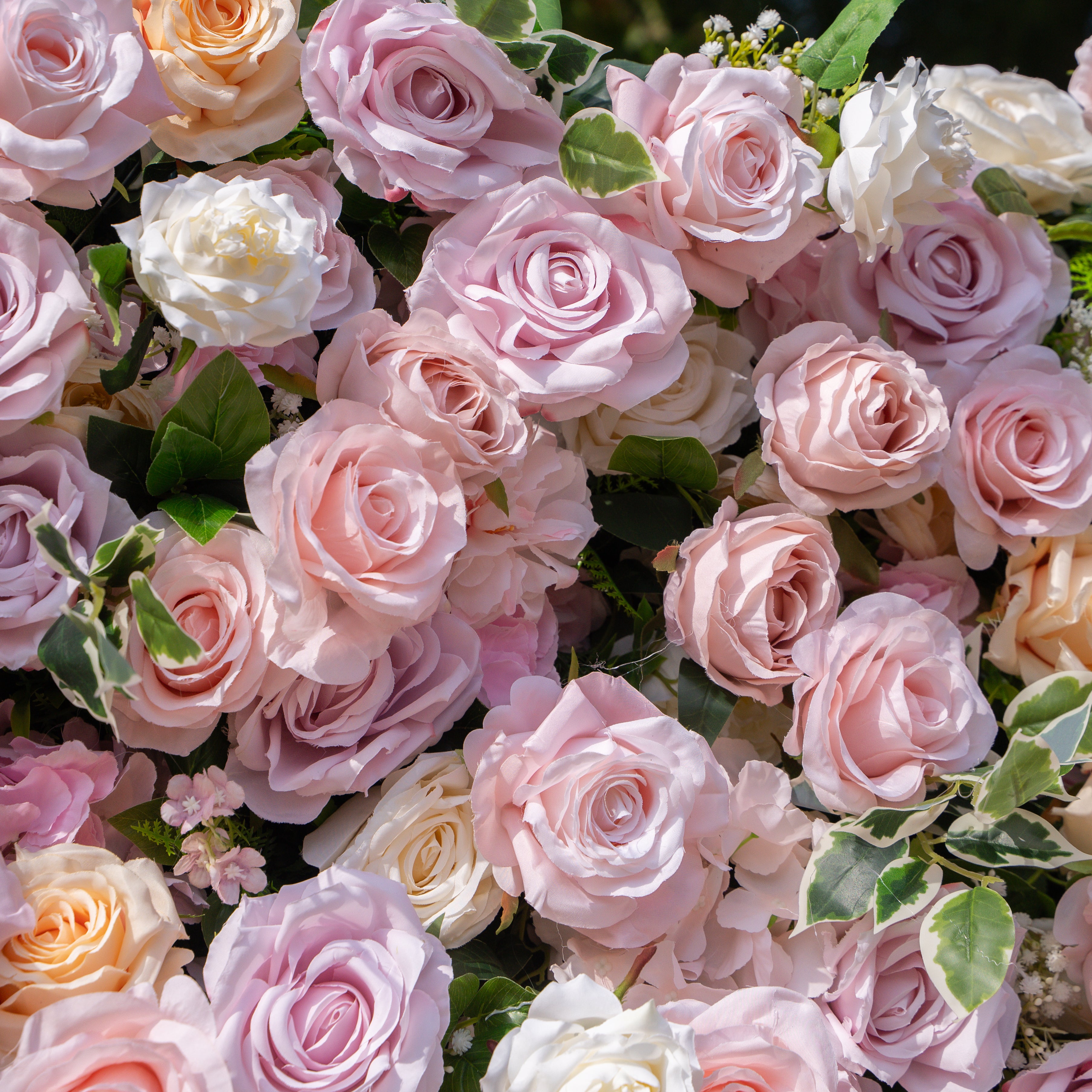 Emerson: 5D Pink and Champagne Silk Rose Flower Wall Roll-Up Fabric Backdrop for Elegant Weddings &amp; Events Decoration