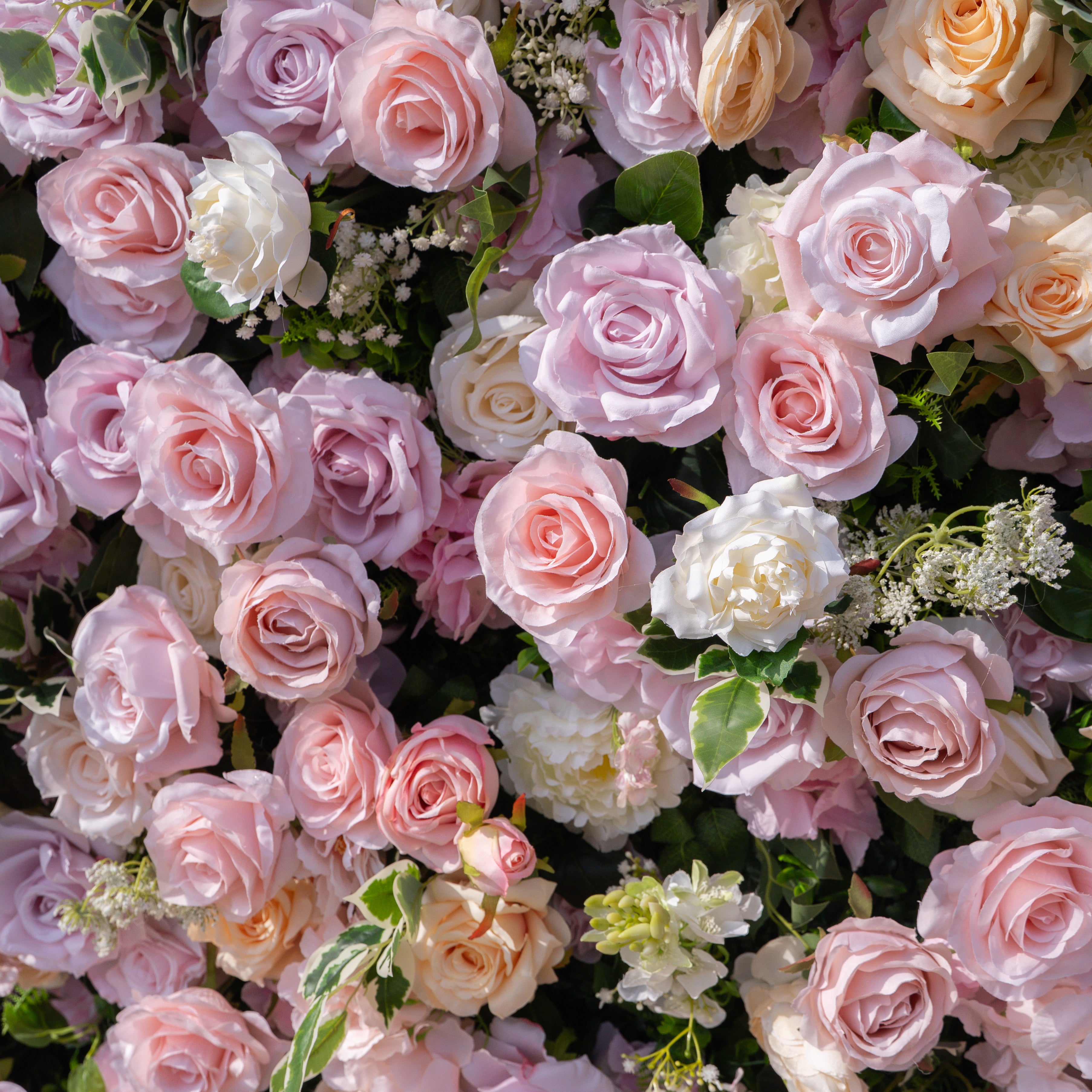 Emerson: 5D Pink and Champagne Silk Rose Flower Wall Roll-Up Fabric Backdrop for Elegant Weddings &amp; Events Decoration