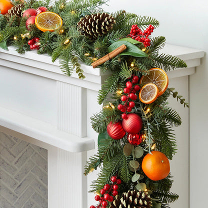 2026 Hot 106 Inches Festive Christmas Garland with Dried Oranges, Cinnamon &amp; Pine Accents
