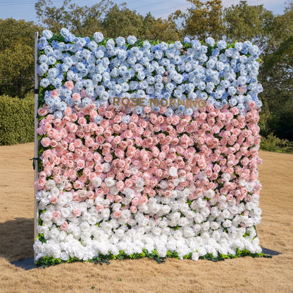 Fiora：3D Dream Pink &amp; Blue Pastel Silk Roll-up Curtain Floral Wall for Gender Reveal &amp; Birthday Events Decor