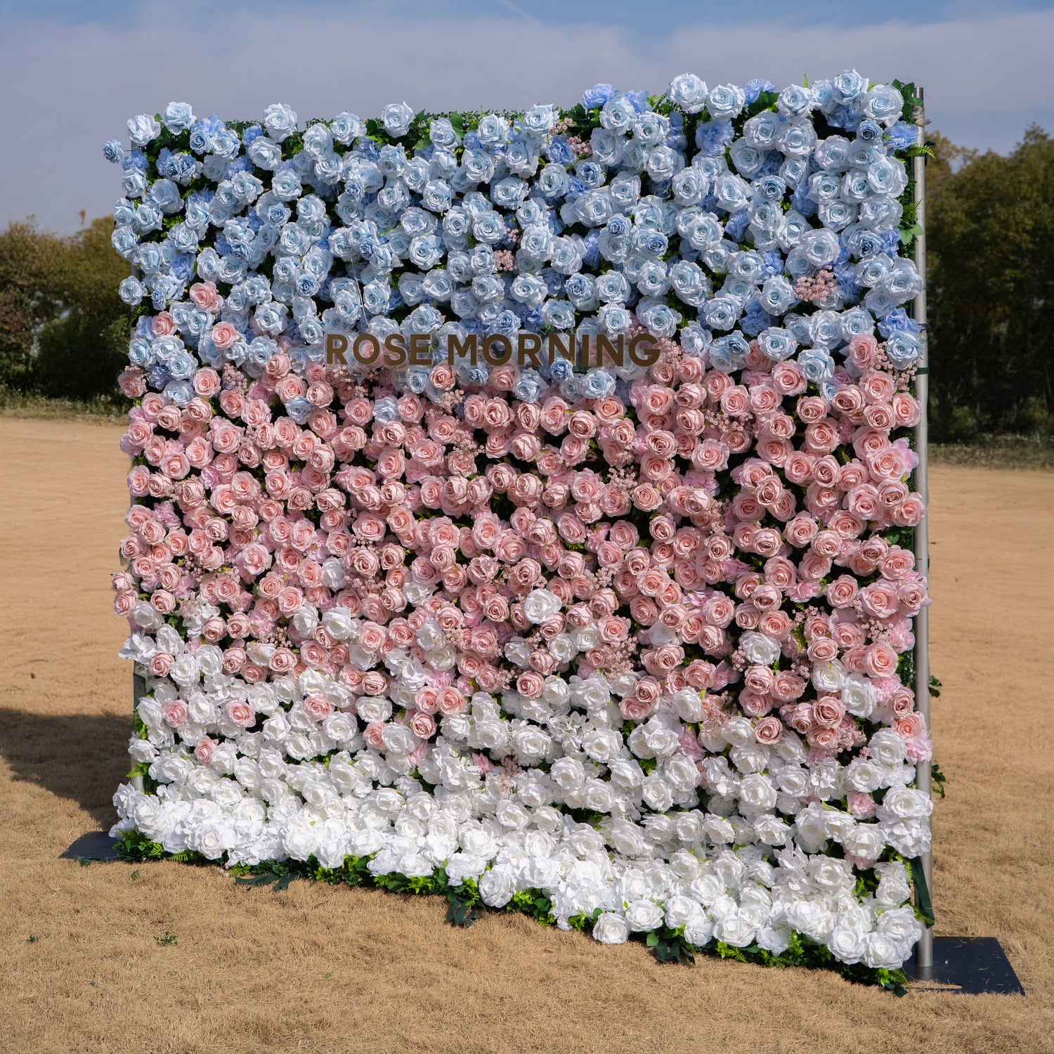 Fiora：3D Dream Pink &amp; Blue Pastel Silk Roll-up Curtain Floral Wall for Gender Reveal &amp; Birthday Events Decor