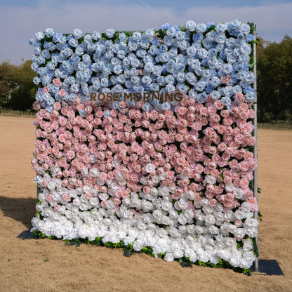 Fiora：3D Dream Pink &amp; Blue Pastel Silk Roll-up Curtain Floral Wall for Gender Reveal &amp; Birthday Events Decor