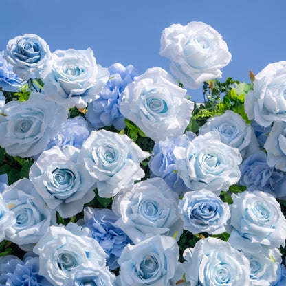 Fiora：3D Dream Pink &amp; Blue Pastel Silk Roll-up Curtain Floral Wall for Gender Reveal &amp; Birthday Events Decor