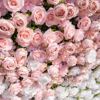 Fiora：3D Dream Pink &amp; Blue Pastel Silk Roll-up Curtain Floral Wall for Gender Reveal &amp; Birthday Events Decor