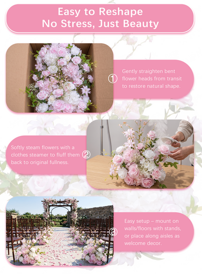 Veloura：Pink Artificial Rose Arrangements, Wedding Aisle &amp; Table Decor Realistic Silk Flowers with Stable Base,Reusable,Ideal for Indoor Outdoor Ceremonies,Parties &amp; Table Centerpieces