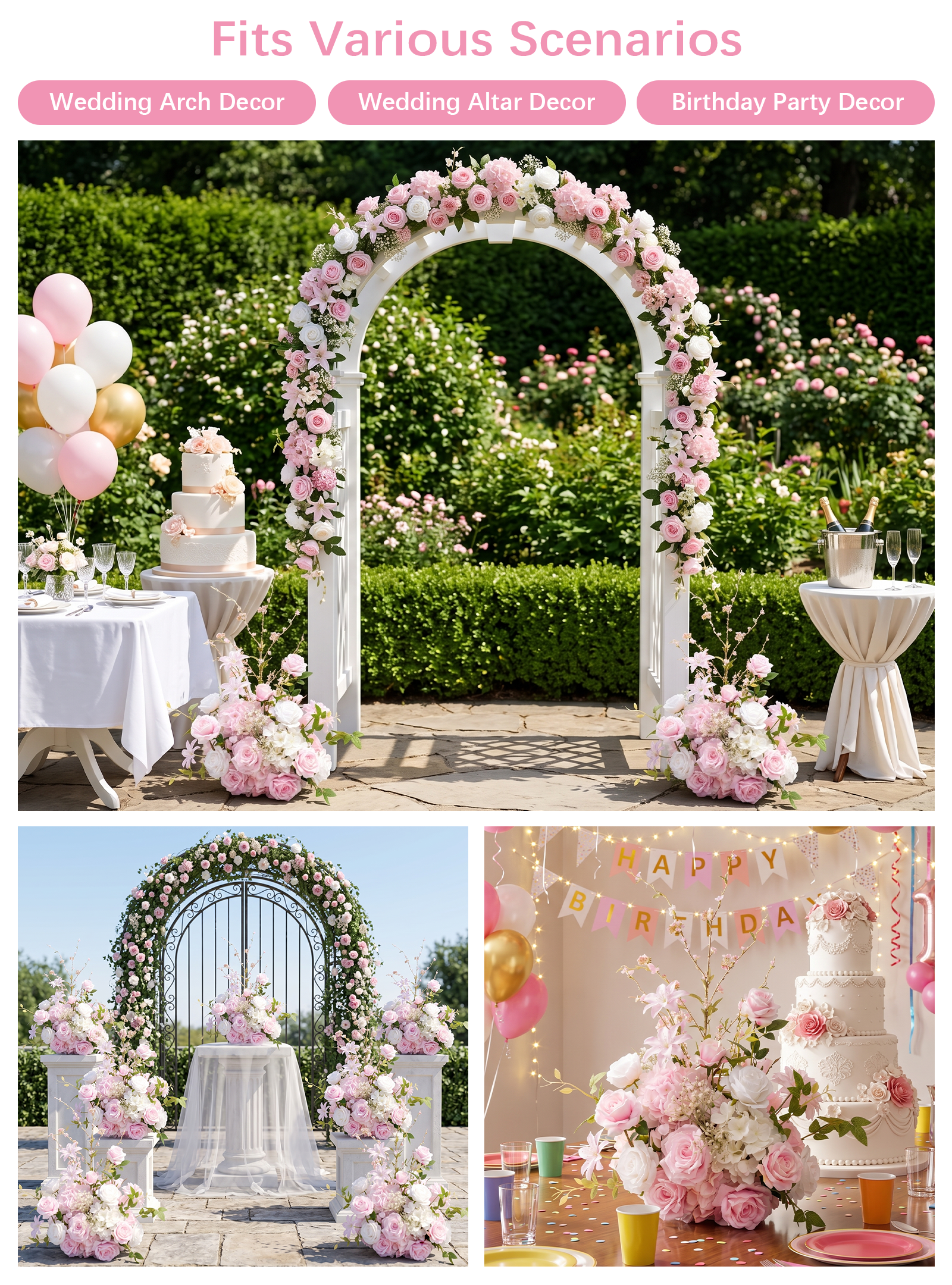 Veloura：Pink Artificial Rose Arrangements, Wedding Aisle &amp; Table Decor Realistic Silk Flowers with Stable Base,Reusable,Ideal for Indoor Outdoor Ceremonies,Parties &amp; Table Centerpieces