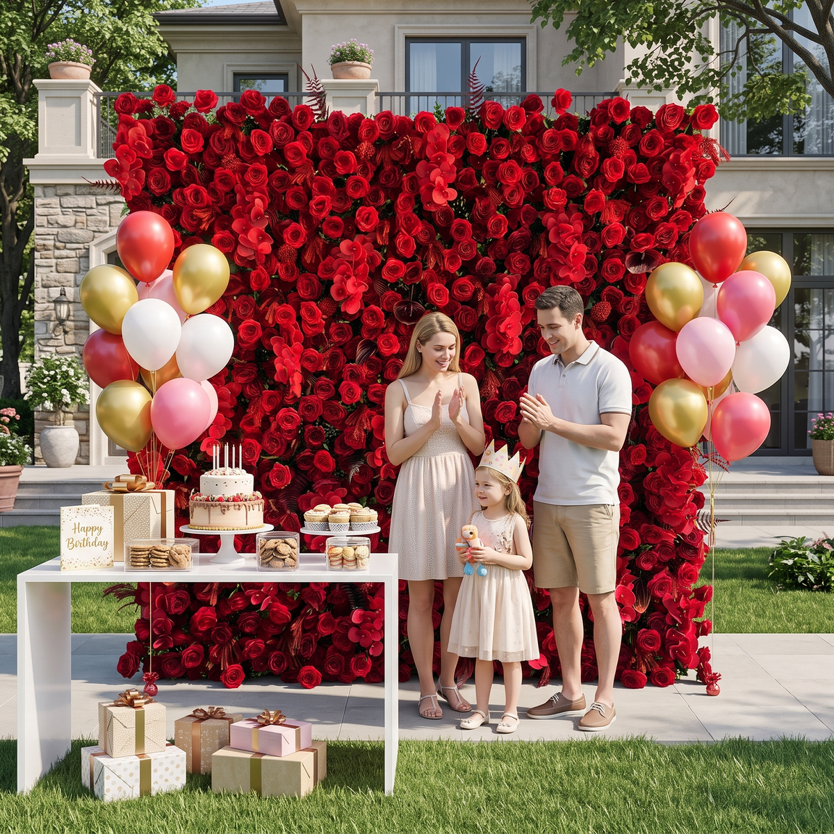 Crimson: 3D Elegant Berry &amp; Burgundy Rose Silk Flower Wall Curtain for Wedding Ceremony &amp; Events Decor (In US Stock 5-7 Days)