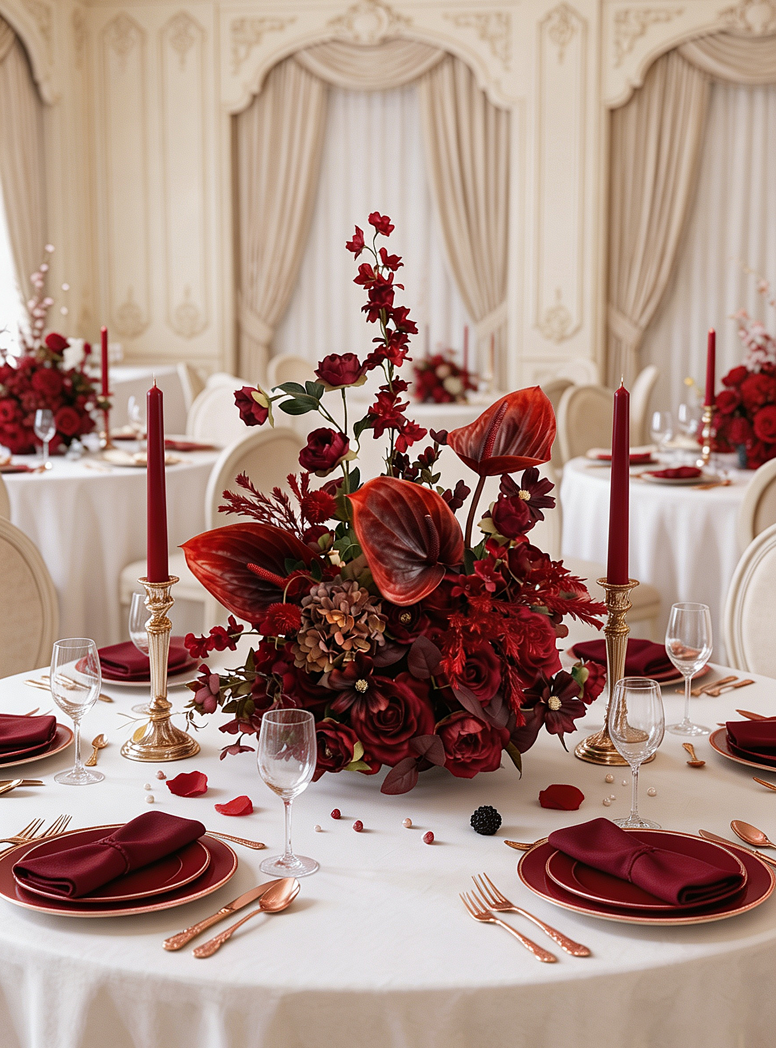 Lunelle：Berry &amp; Burgundy Artificial Rose Arrangements, Wedding Aisle &amp; Table Decor Realistic Silk Flowers with Stable Base,Reusable,Ideal for Indoor Outdoor Ceremonies,Parties &amp; Table Centerpieces