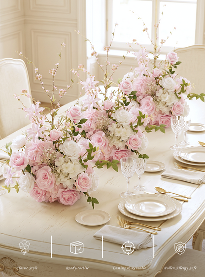 Veloura：Pink Artificial Rose Arrangements, Wedding Aisle &amp; Table Decor Realistic Silk Flowers with Stable Base,Reusable,Ideal for Indoor Outdoor Ceremonies,Parties &amp; Table Centerpieces