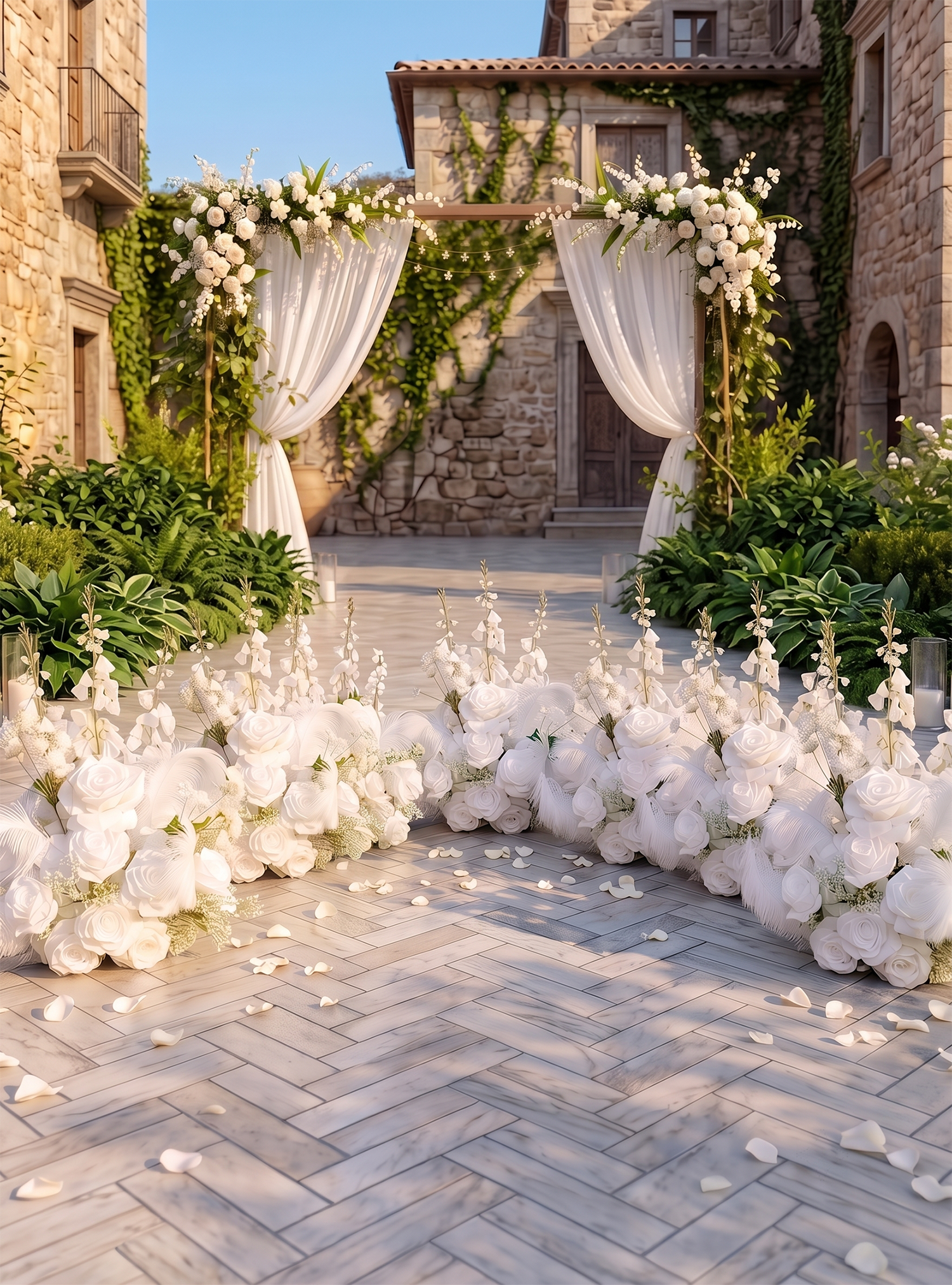 Florielle：White Artificial Rose Arrangements, Wedding Aisle &amp; Table Decor Realistic Silk Flowers with Stable Base,Reusable,Ideal for Indoor Outdoor Ceremonies,Parties &amp; Table Centerpieces