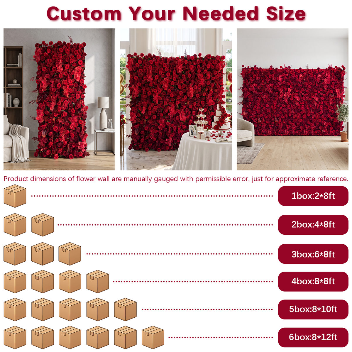 Crimson: 3D Elegant Berry &amp; Burgundy Rose Silk Flower Wall Curtain for Wedding Ceremony &amp; Events Decor (In US Stock 5-7 Days)