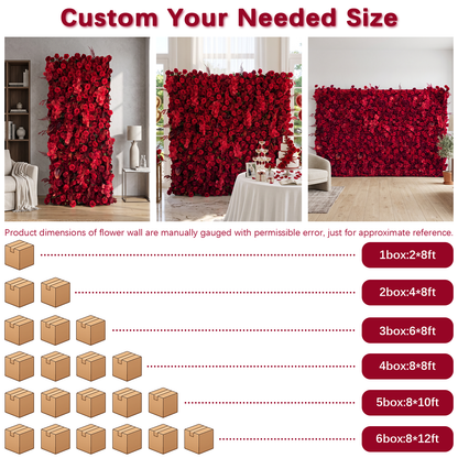 Crimson: 3D Elegant Berry &amp; Burgundy Rose Silk Flower Wall Curtain for Wedding Ceremony &amp; Events Decor (In US Stock 5-7 Days)