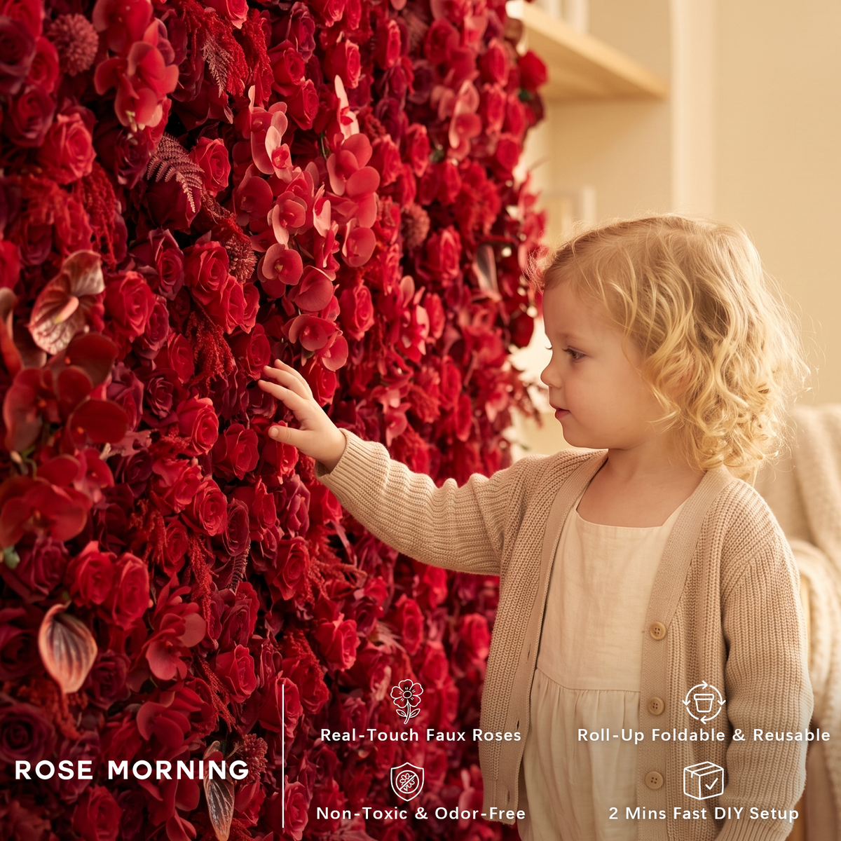 Crimson: 3D Elegant Berry &amp; Burgundy Rose Silk Flower Wall Curtain for Wedding Ceremony &amp; Events Decor (In US Stock 5-7 Days)
