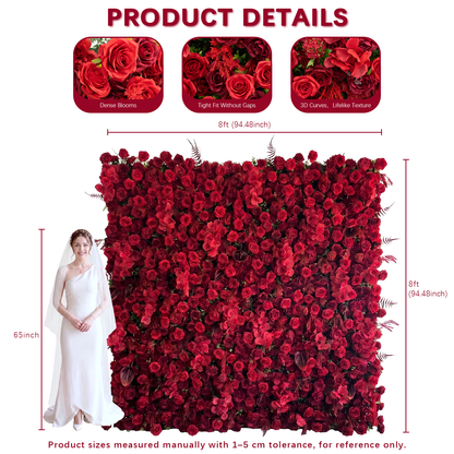 Crimson: 3D Elegant Berry &amp; Burgundy Rose Silk Flower Wall Curtain for Wedding Ceremony &amp; Events Decor (In US Stock 5-7 Days)
