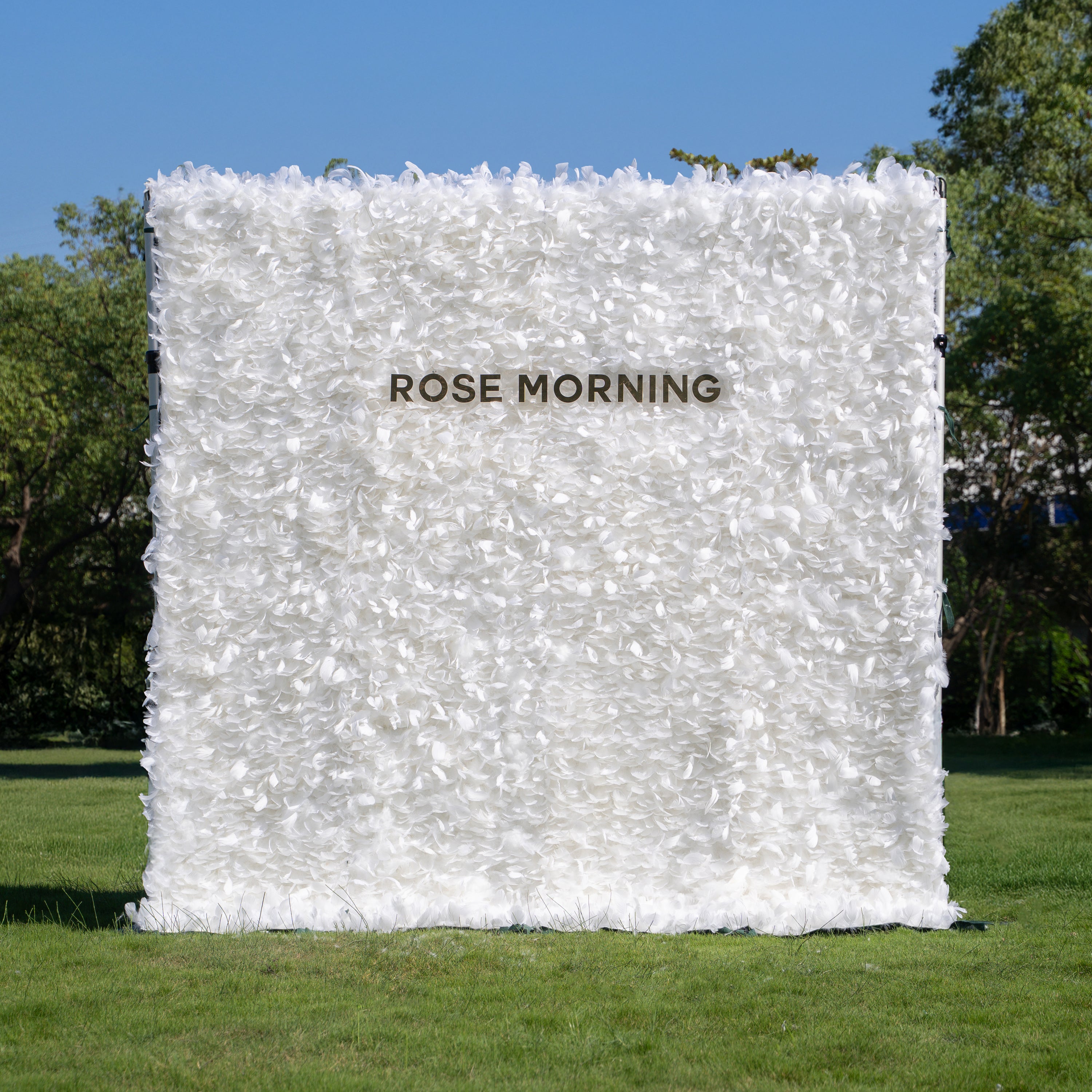 Hilton： Pure White Feather Flower Wall - 5D Fabric Backdrop for Wedding Birthday Party Event Decoration