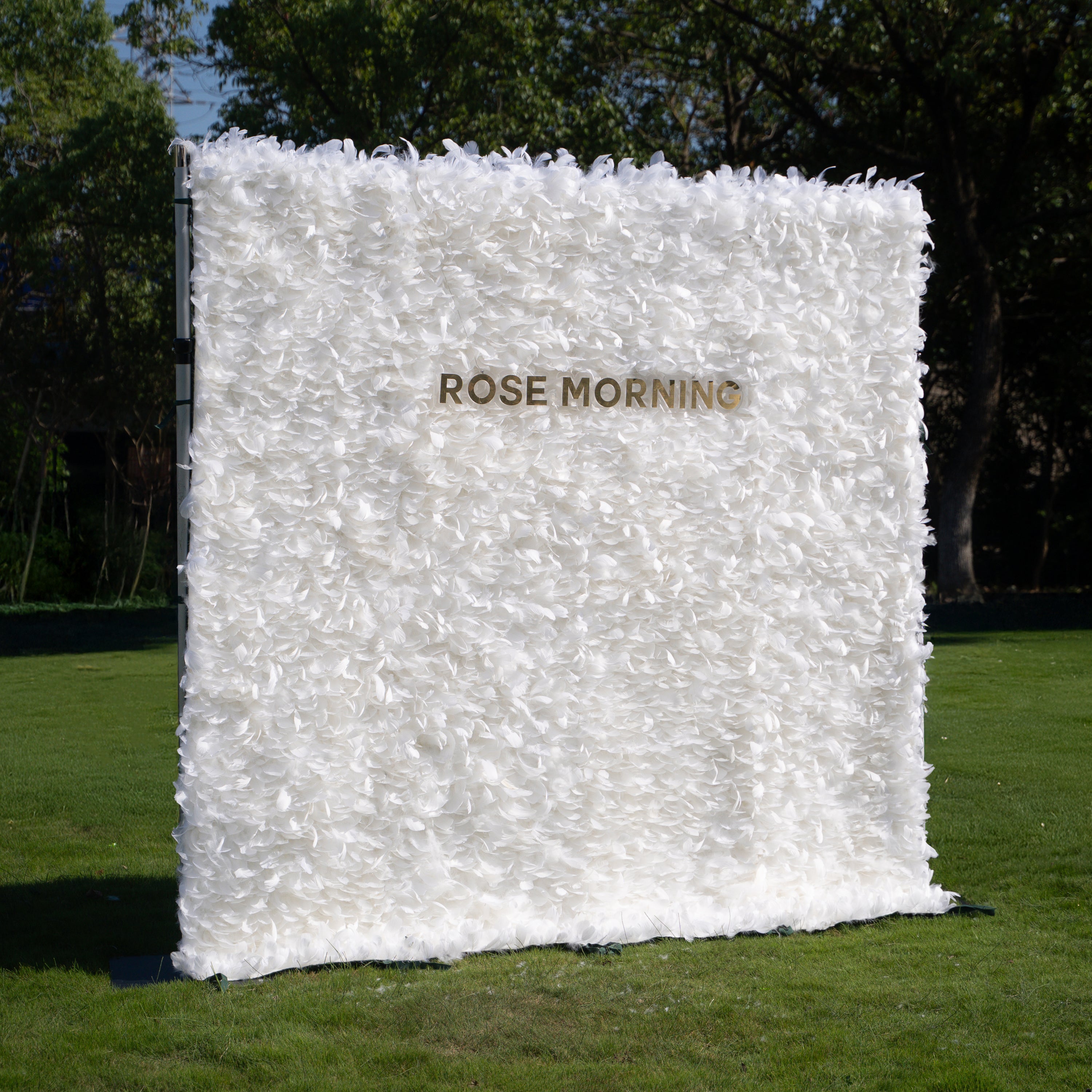 Hilton： Pure White Feather Flower Wall - 5D Fabric Backdrop for Wedding Birthday Party Event Decoration