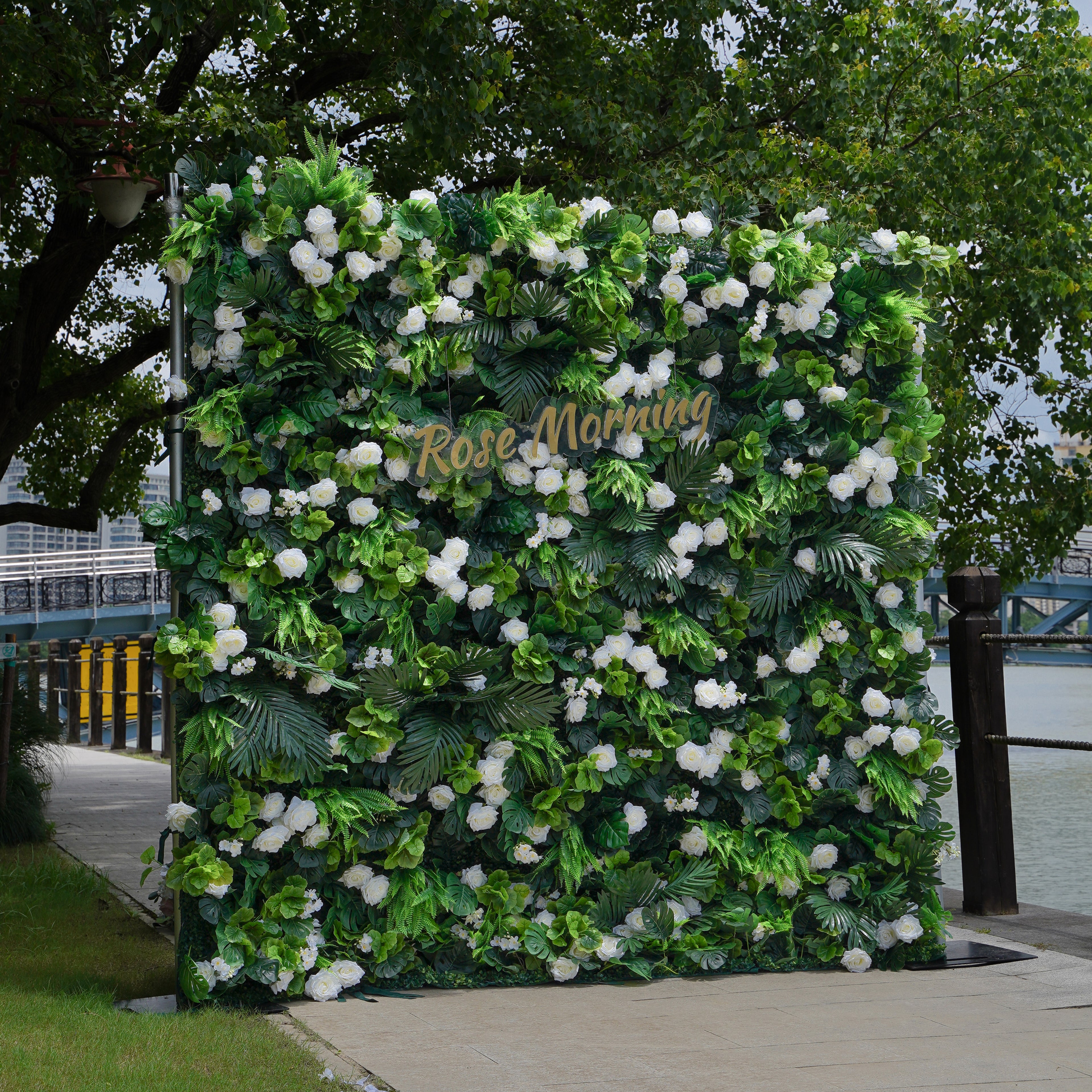 Jade:  5D Fabric Artificial Flower Wall Rolling Up Curtain Flower Wall 8ft*8ft -R034 Rose Morning