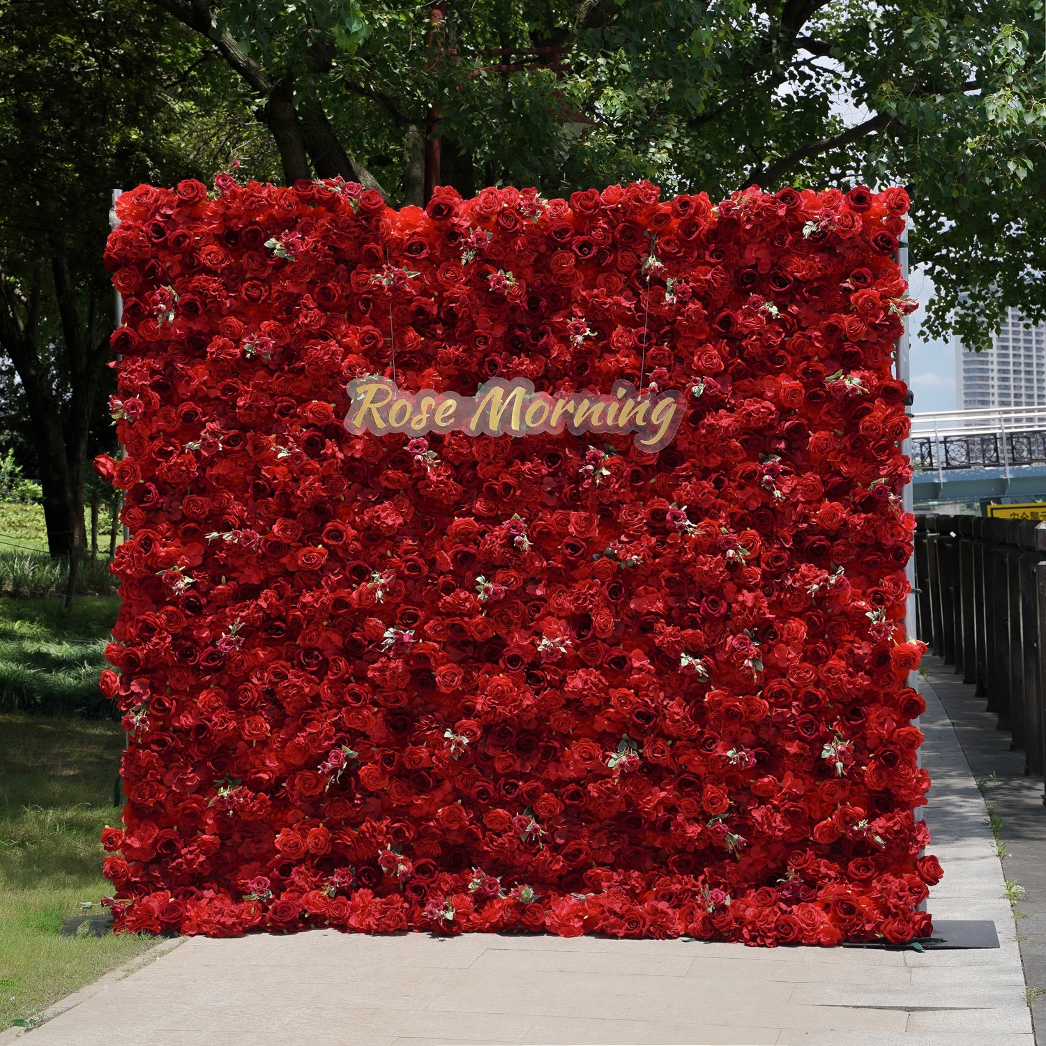 Jennifer: 3D Fabric Artificial Flower Wall Rolling Up Curtain Flower Wall R175 - 8ft*8ft Rose Morning