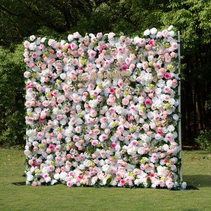 Jodie：4D Fabric Artificial rolling up curtain flower wall