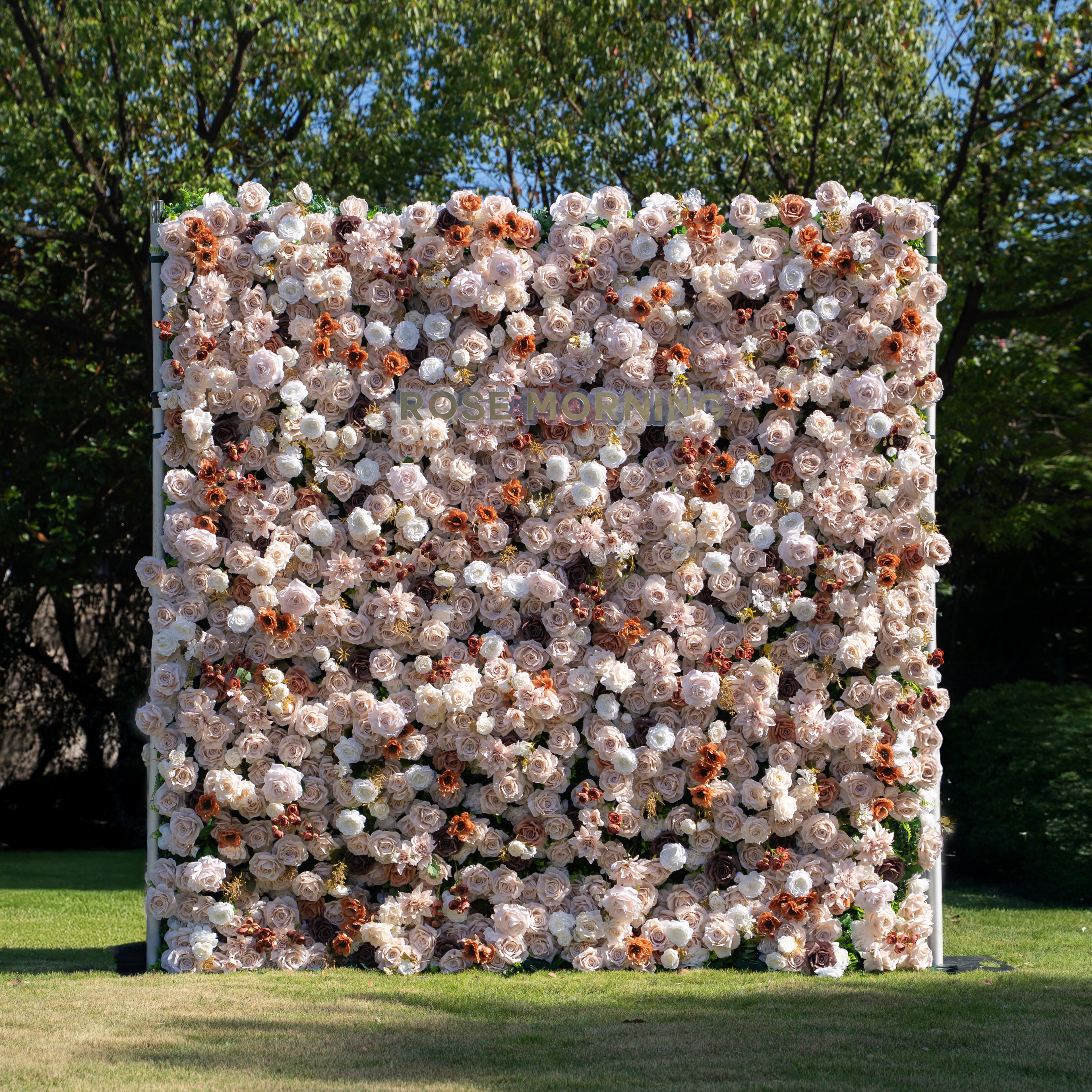 Latte：4D Fabric Artificial zip up curtain flower wall 8ft*8ft