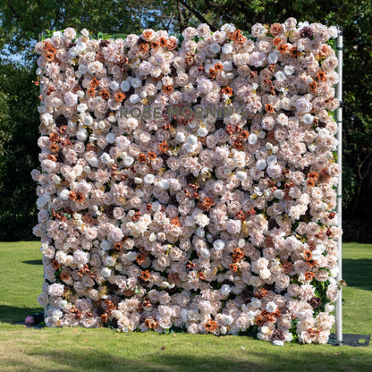 Latte：4D Fabric Artificial zip up curtain flower wall 8ft*8ft