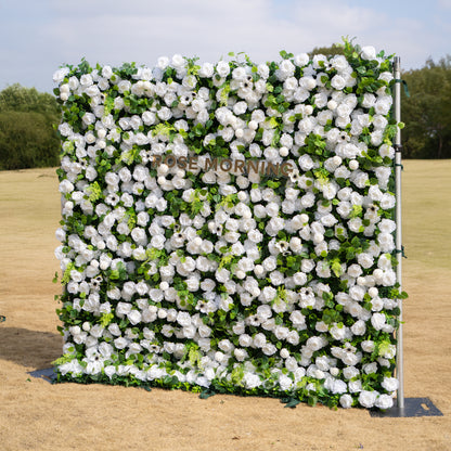 Liora: 3D White Rose &amp; Greenery Roll-Up Curtain Artificial Floral Wall for Garden Wedding &amp; Party Decor
