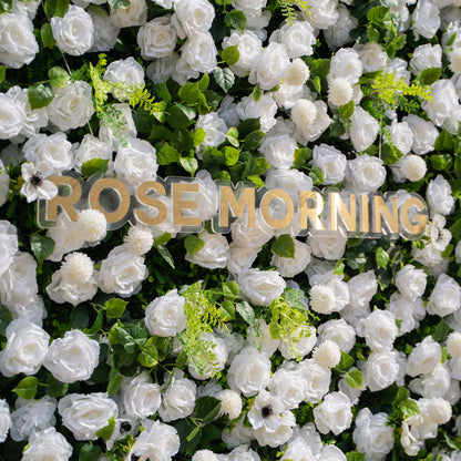 Liora: 3D White Rose &amp; Greenery Roll-Up Curtain Artificial Floral Wall for Garden Wedding &amp; Party Decor