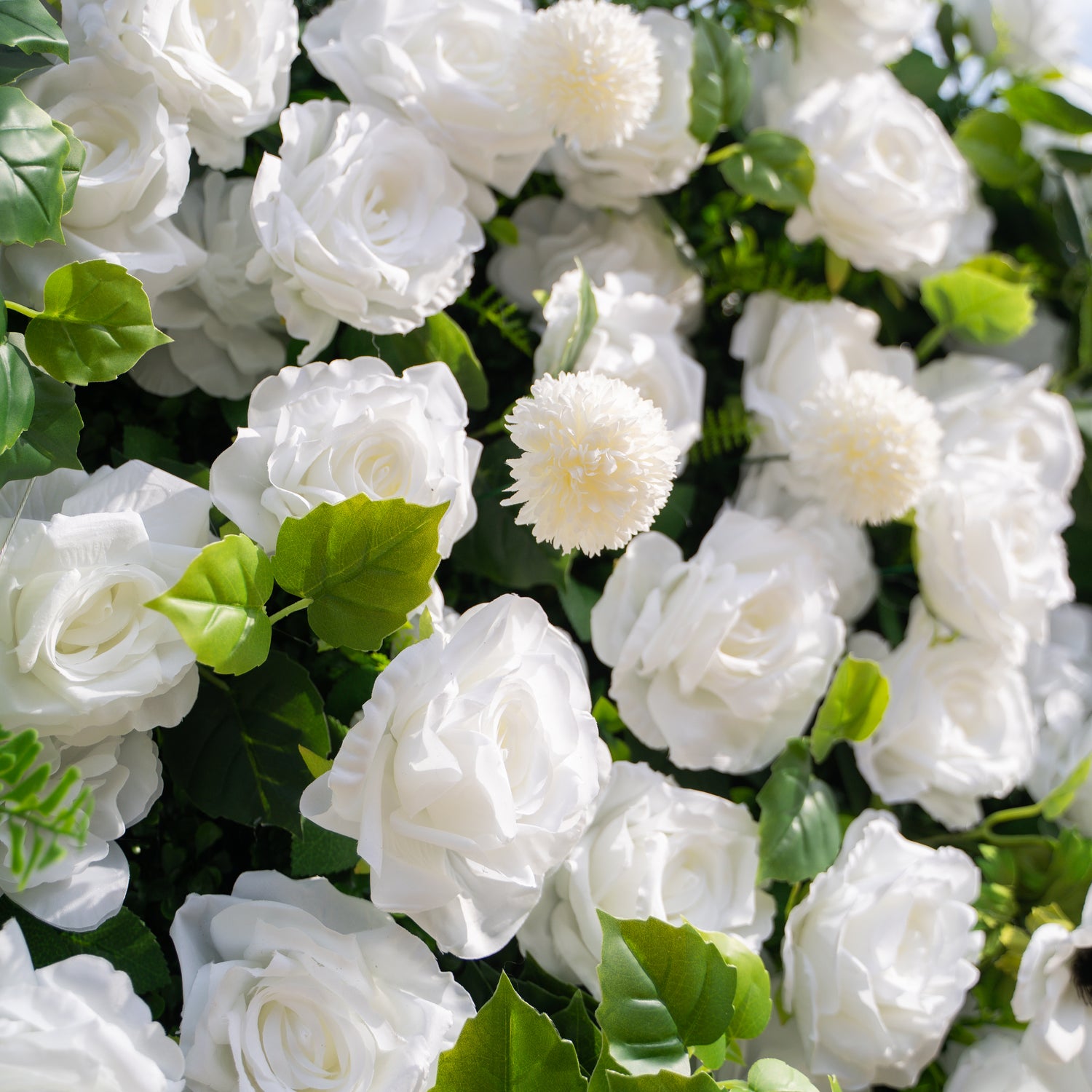 Liora: 3D White Rose &amp; Greenery Roll-Up Curtain Artificial Floral Wall for Garden Wedding &amp; Party Decor