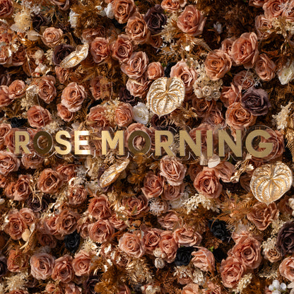 Lucien: 5D Vintage Brown Silk Rose Flower Wall Roll-Up Fabric Backdrop with Gold Accents for Autumn Weddings &amp; Events