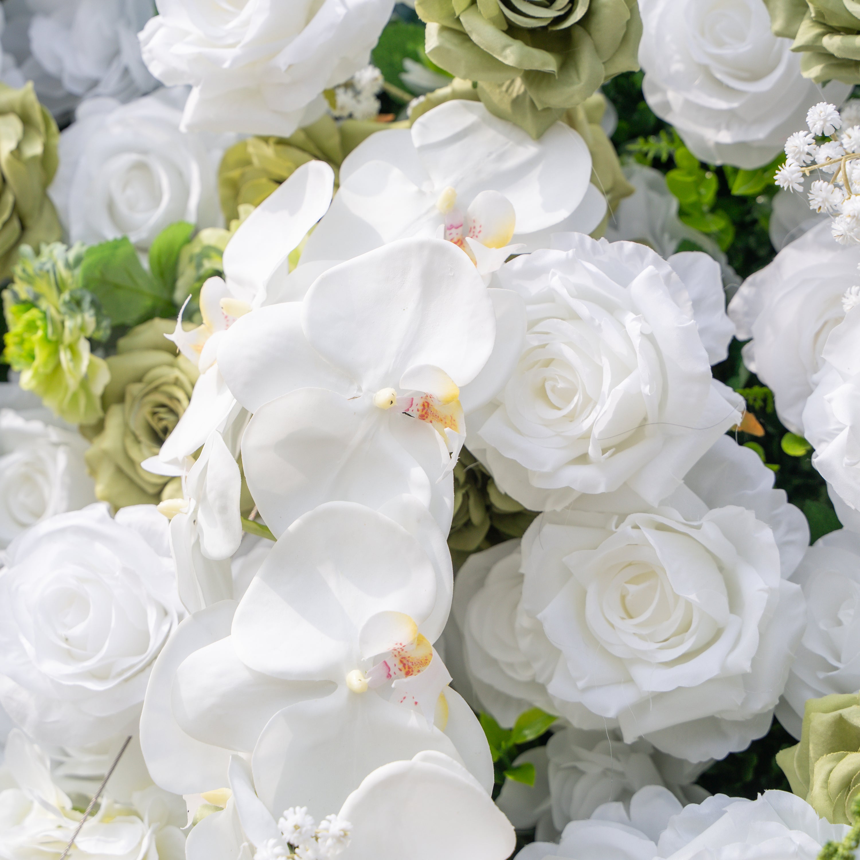 Lumi: 5D Sage Green &amp; Cream Silk Floral Wall with Hanging Vines for Grand Forest Weddings &amp; Garden Parties