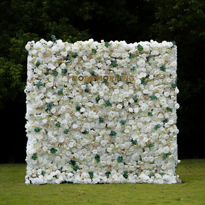 Marainne:5D Fabric Artificial Flower Wall Wedding Backdrop Rolling Up Curtain Flower Wall R099 - 8ft*8ft Rose Morning