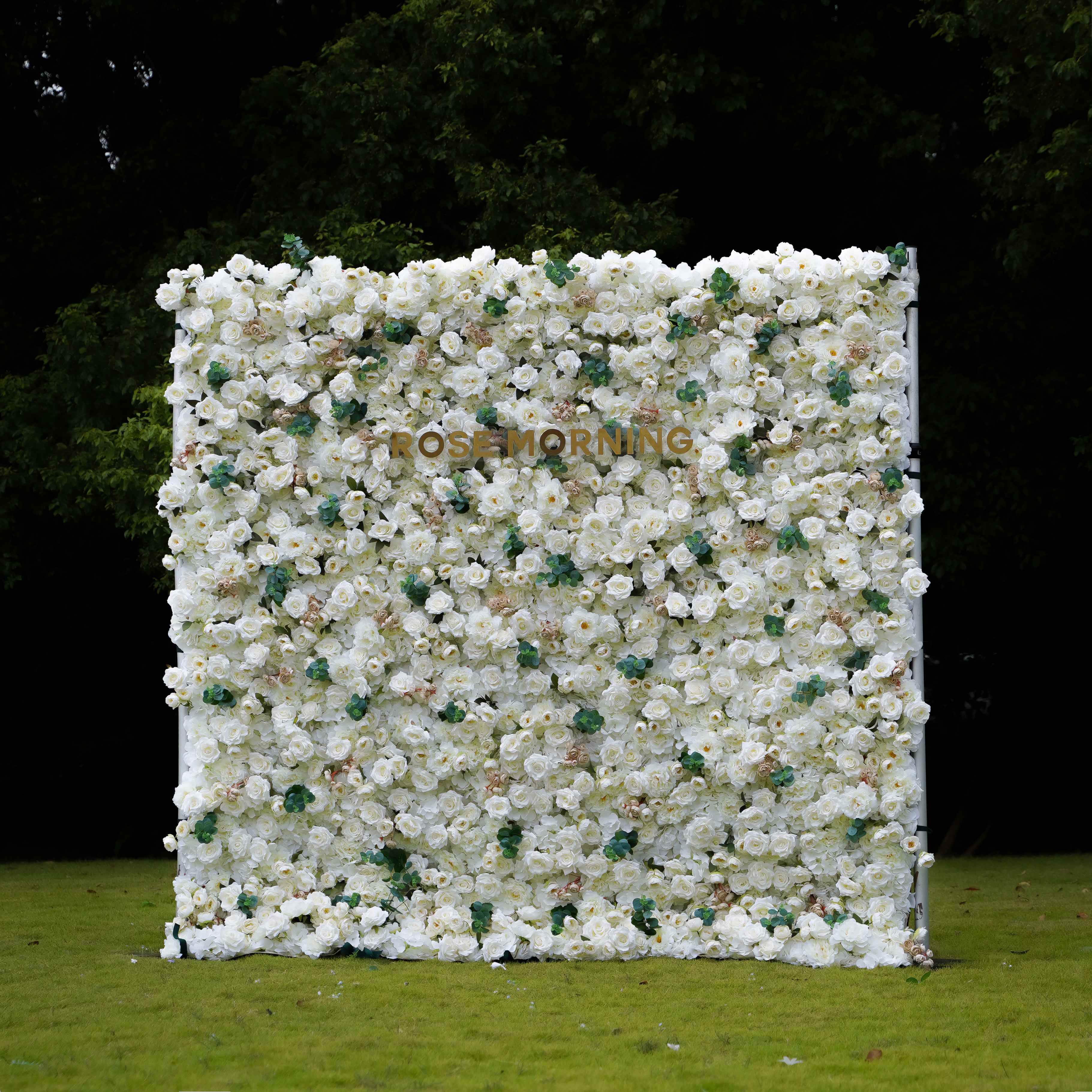 Marainne:5D Fabric Artificial Flower Wall Wedding Backdrop Rolling Up Curtain Flower Wall R099 - 8ft*8ft Rose Morning