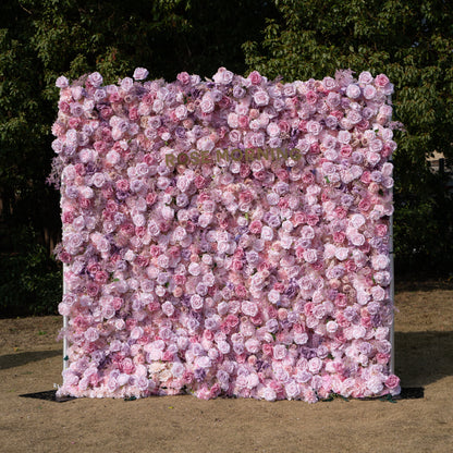 Matteo: 5D Lavender &amp; Blush Pink Silk Rose Flower Wall Roll-Up Fabric Backdrop for Elegant Weddings &amp; Events