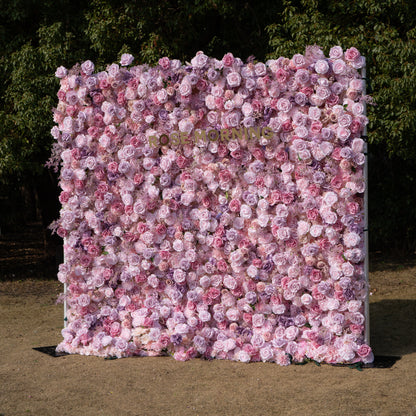 Matteo: 5D Lavender &amp; Blush Pink Silk Rose Flower Wall Roll-Up Fabric Backdrop for Elegant Weddings &amp; Events