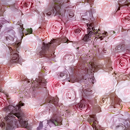 Matteo: 5D Lavender &amp; Blush Pink Silk Rose Flower Wall Roll-Up Fabric Backdrop for Elegant Weddings &amp; Events