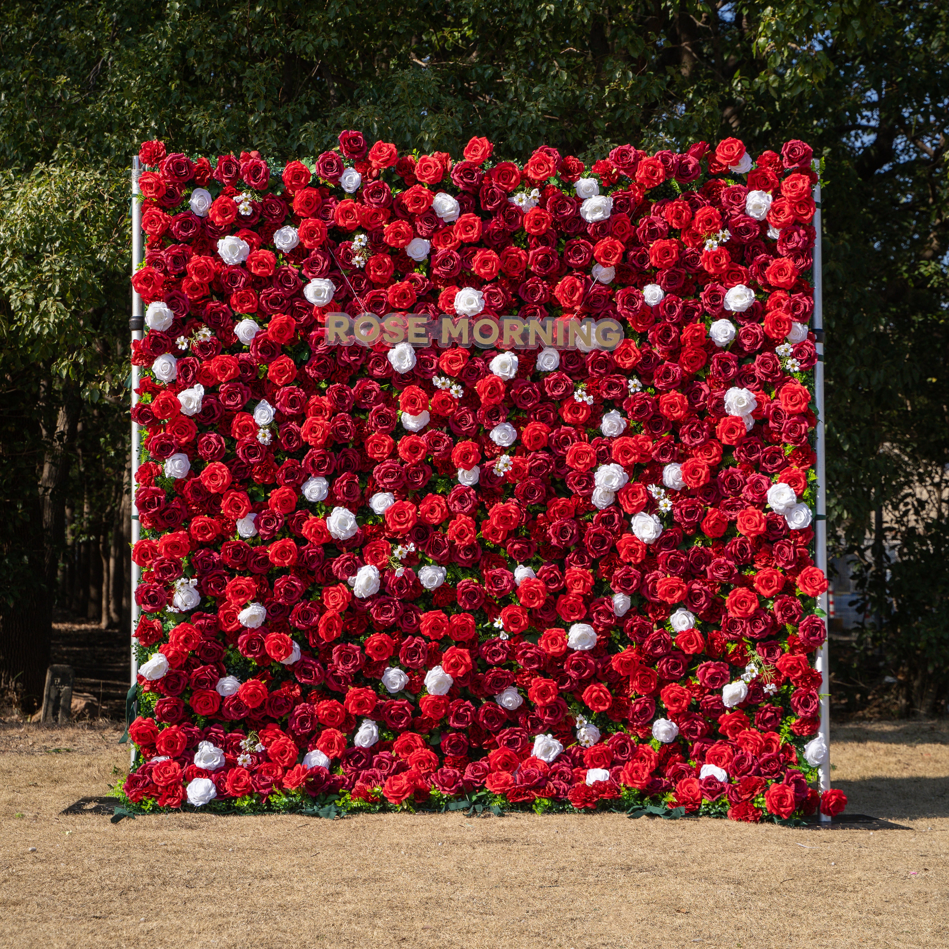 Meraki: 3D  Luxury Crimson Red &amp; White Silk Floral Wall Roll-Up Fabric Backdrop for Grand Weddings &amp; Valentine’s Events