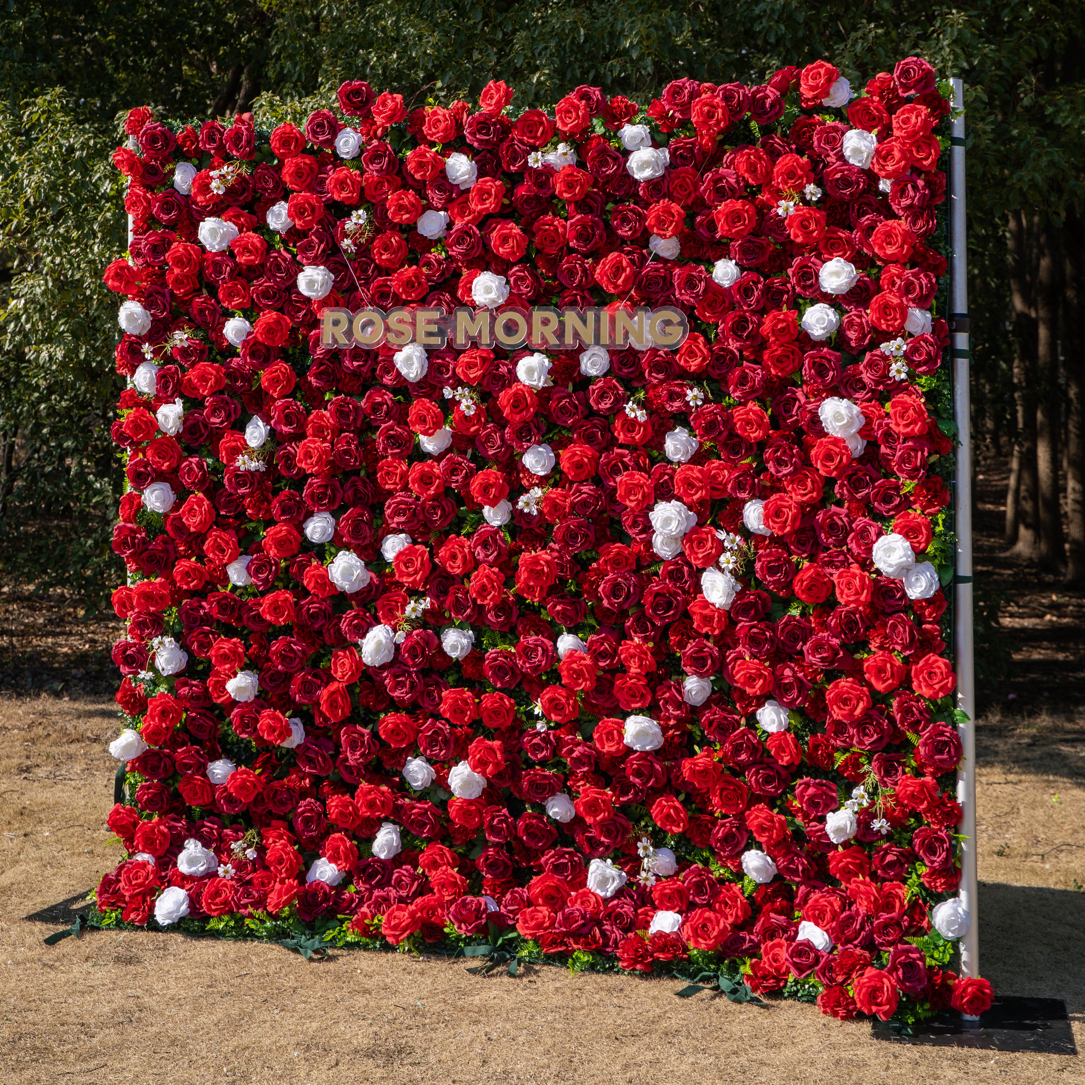 Meraki: 3D  Luxury Crimson Red &amp; White Silk Floral Wall Roll-Up Fabric Backdrop for Grand Weddings &amp; Valentine’s Events