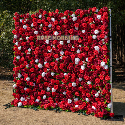 Meraki: 3D  Luxury Crimson Red &amp; White Silk Floral Wall Roll-Up Fabric Backdrop for Grand Weddings &amp; Valentine’s Events