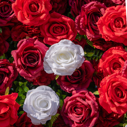 Meraki: 3D  Luxury Crimson Red &amp; White Silk Floral Wall Roll-Up Fabric Backdrop for Grand Weddings &amp; Valentine’s Events