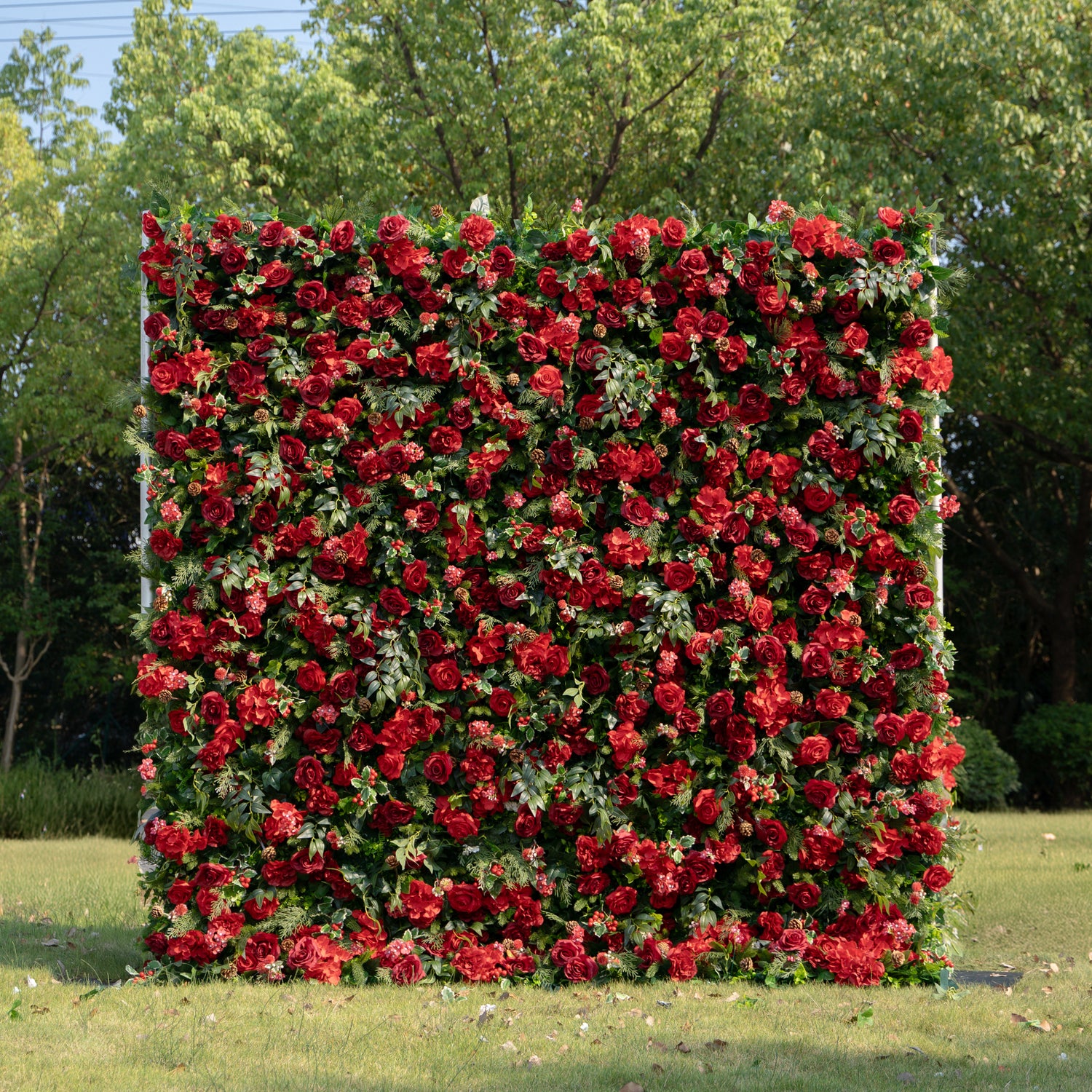 MC-1: Christmas Fabric Backdrop Artificial rolling up flower wall 4*8ft/8*8ft+Xmas Loose Flowers