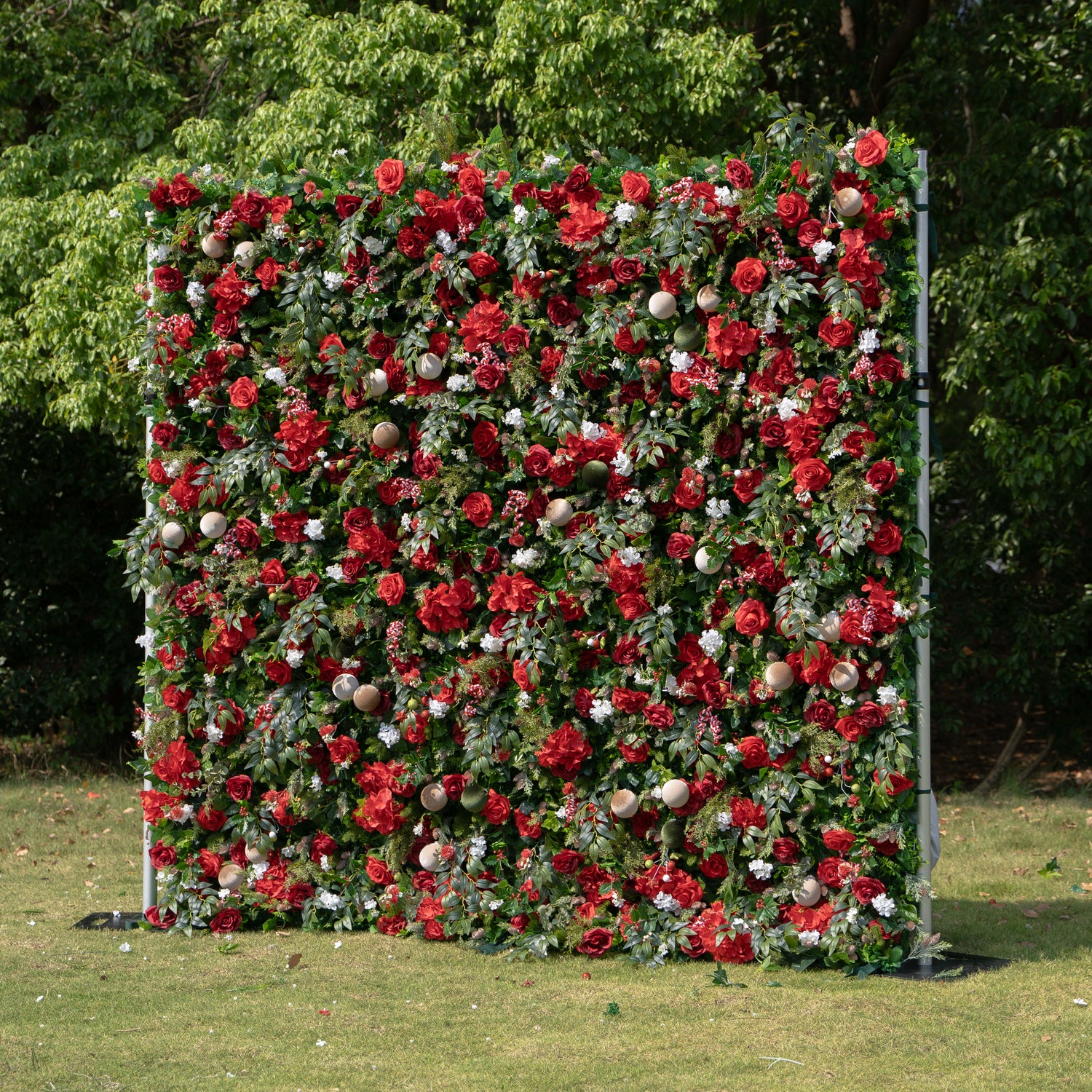 MC-3: Christmas Fabric Backdrop Artificial rolling up flower wall 4*8ft/8*8ft+Xmas Loose Flowers (Ready to ship) Rose Morning