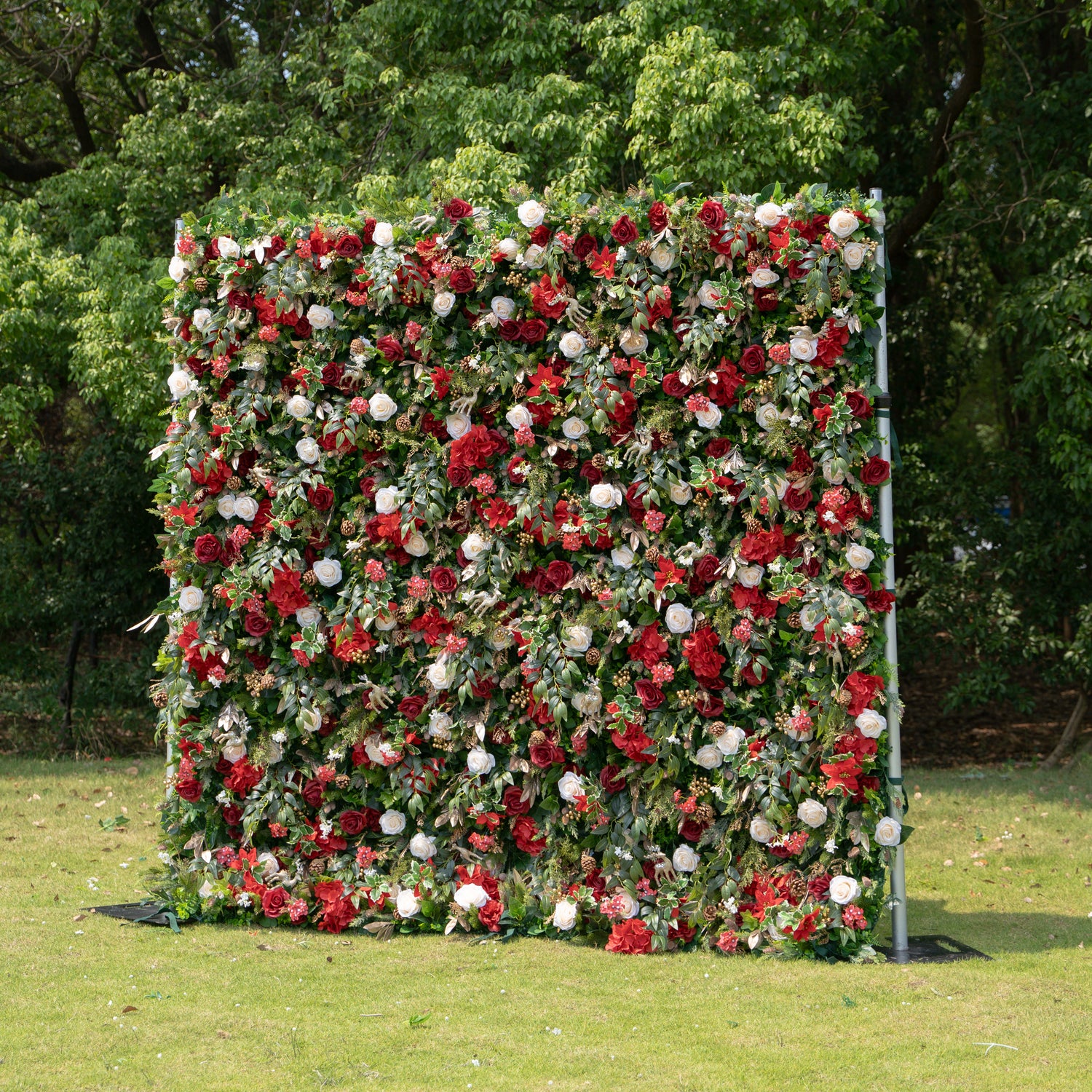 MC-D: Christmas Fabric Backdrop Artificial rolling up flower wall 8*8ft+Xmas Loose Flowers+ 1 Flower Wall Stand Rose Morning