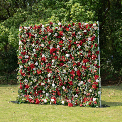 MC-D: Christmas Fabric Backdrop Artificial rolling up flower wall 8*8ft+Xmas Loose Flowers+ 1 Flower Wall Stand Rose Morning