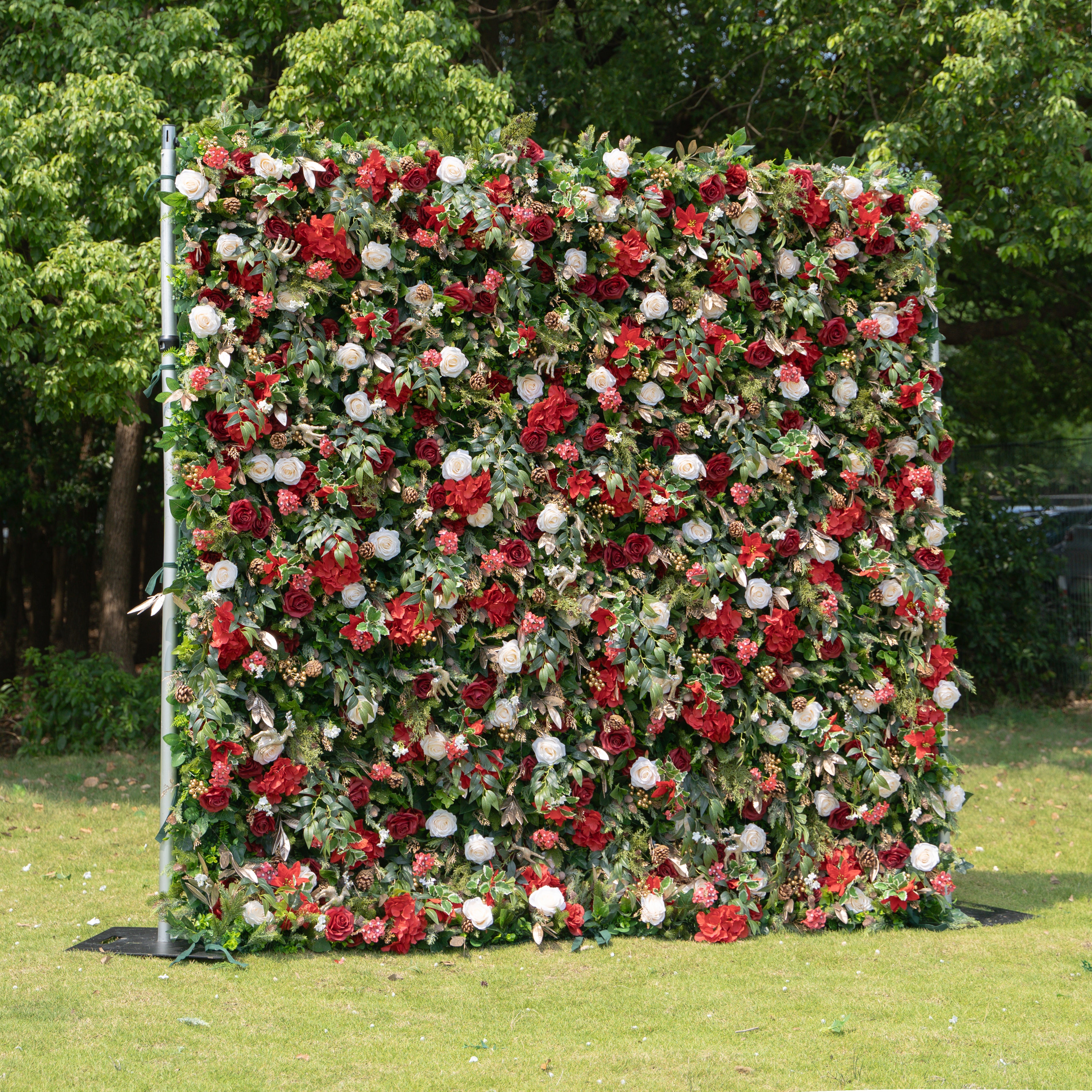 MC-D: Christmas Fabric Backdrop Artificial rolling up flower wall 8*8ft+Xmas Loose Flowers+ 1 Flower Wall Stand Rose Morning